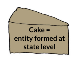 Slice of cake that reads "cake equals entity formed at state level."