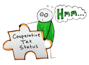 A person holding a puzzle piece that says cooperative tax status.